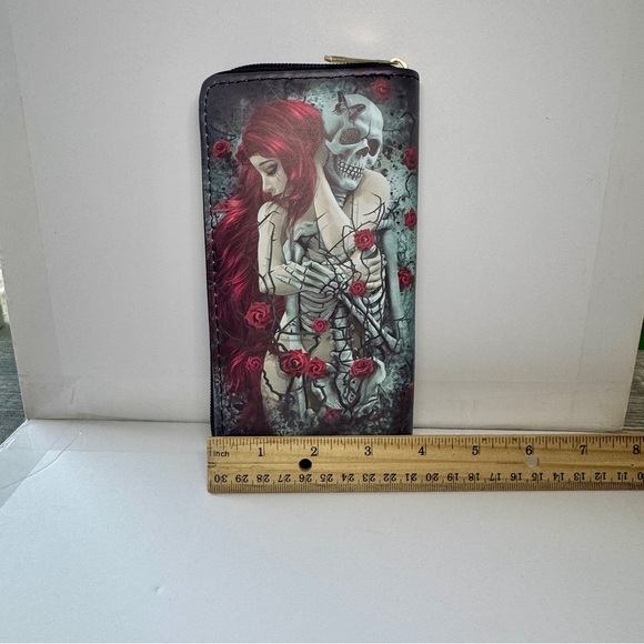 Skeleton, roses, thorns, red head woman Wallet - Picture 4 of 7